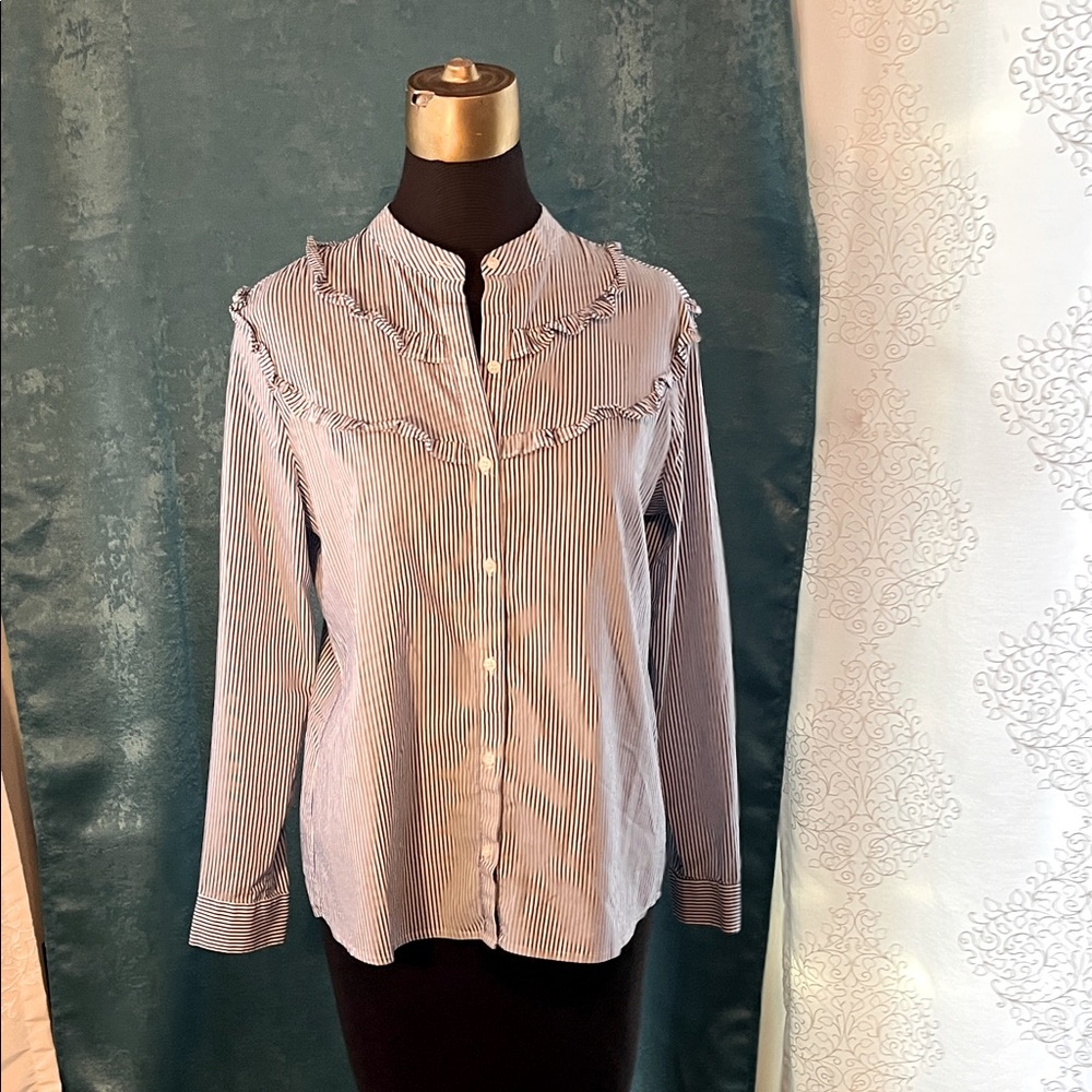 Maison Jules Blue and White Striped Button Down Shirt